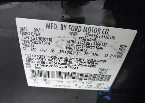 2012 Ford Explorer Limited from USA, damaged, VIN 1FMHK7F8XCGA32321